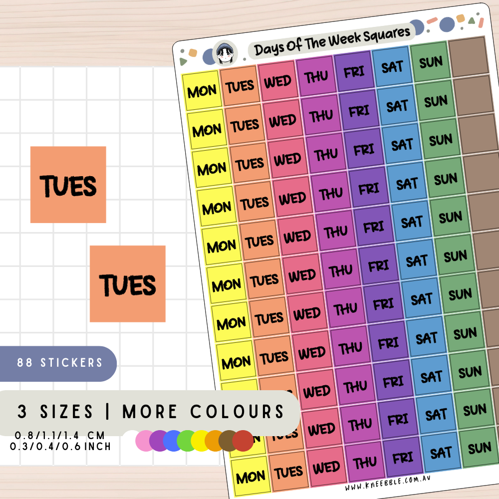 Square Days Of The Week Planner Stickers