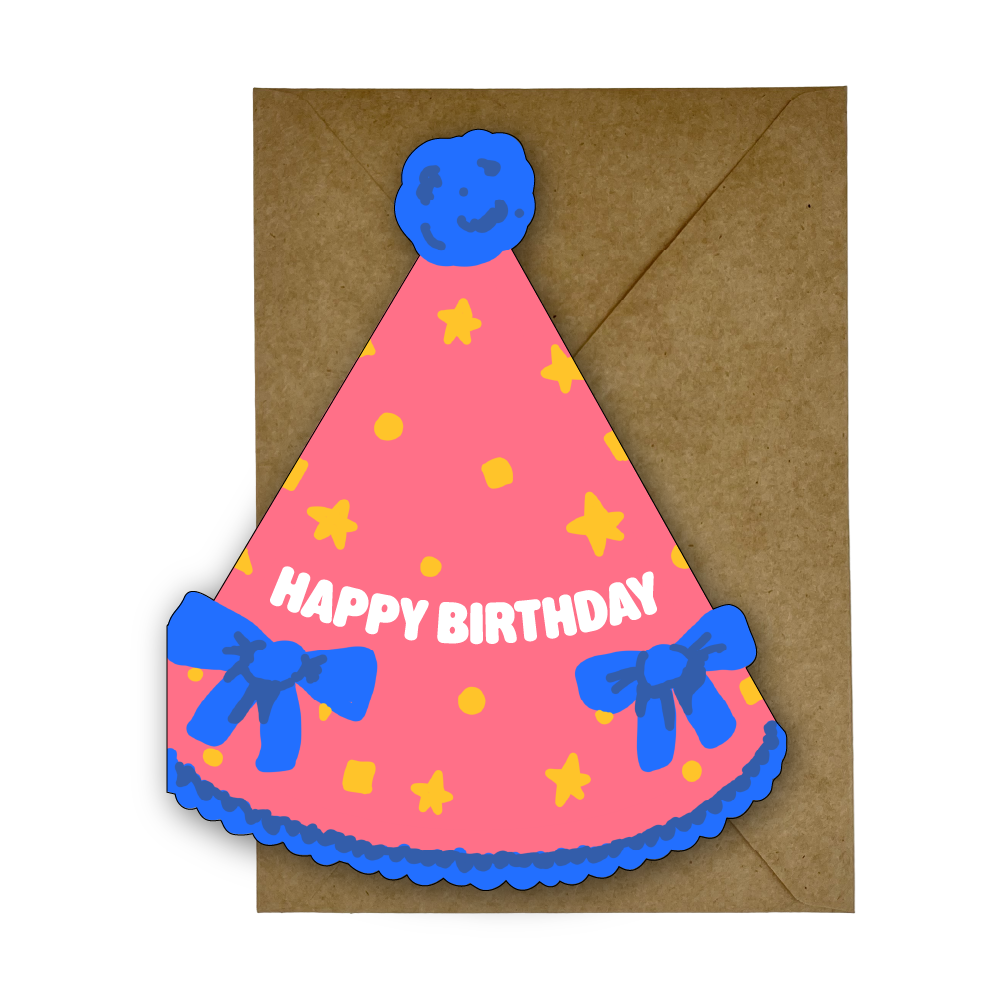 Happy Birthday Cone Hat Card - Greeting Celebration Shape Cards - A5 Size with Envelope