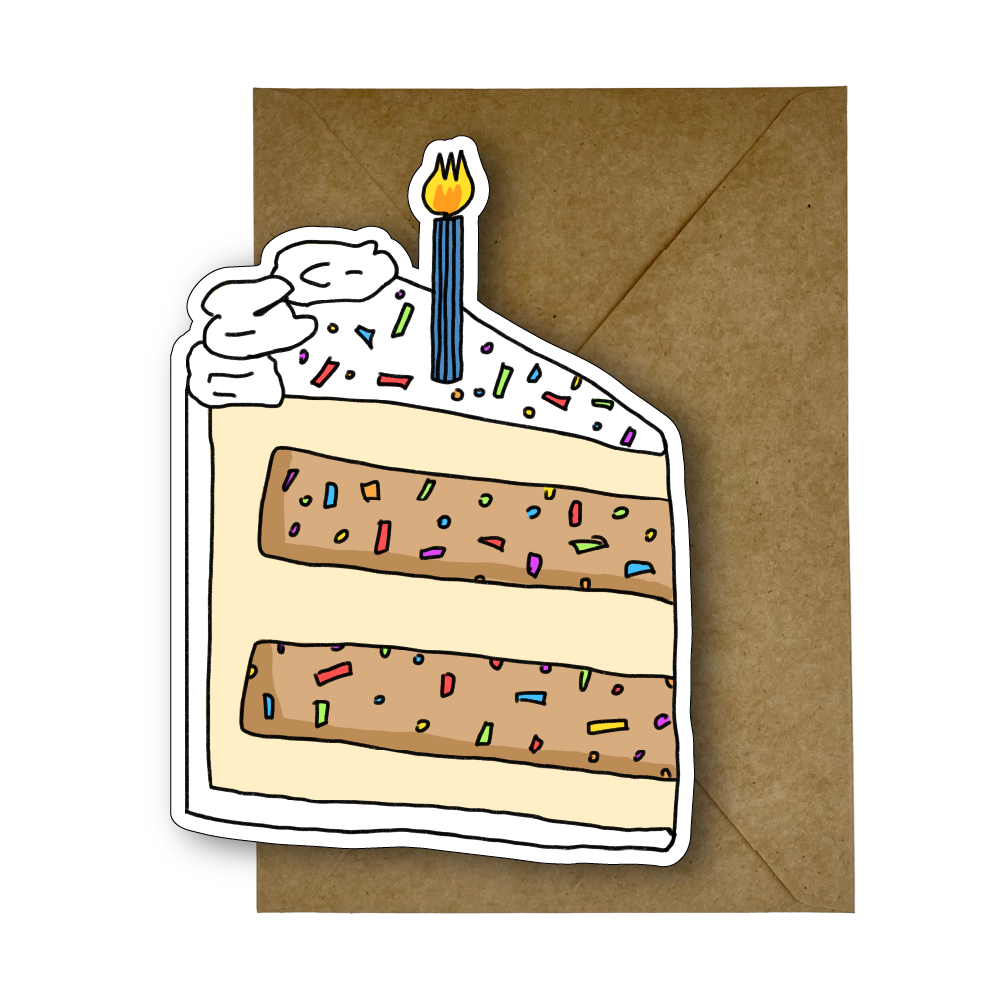 Happy Birthday Cake Slice - Greeting Celebration Shape Cards - A5 Size with Envelope