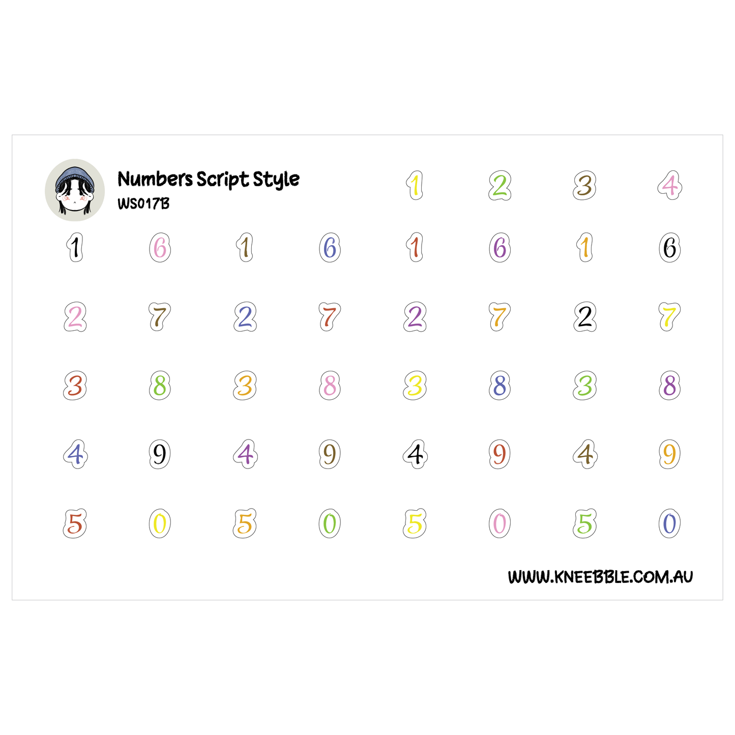 Numbers 0 to 9 Planner Stickers - Text Cursive Script Style