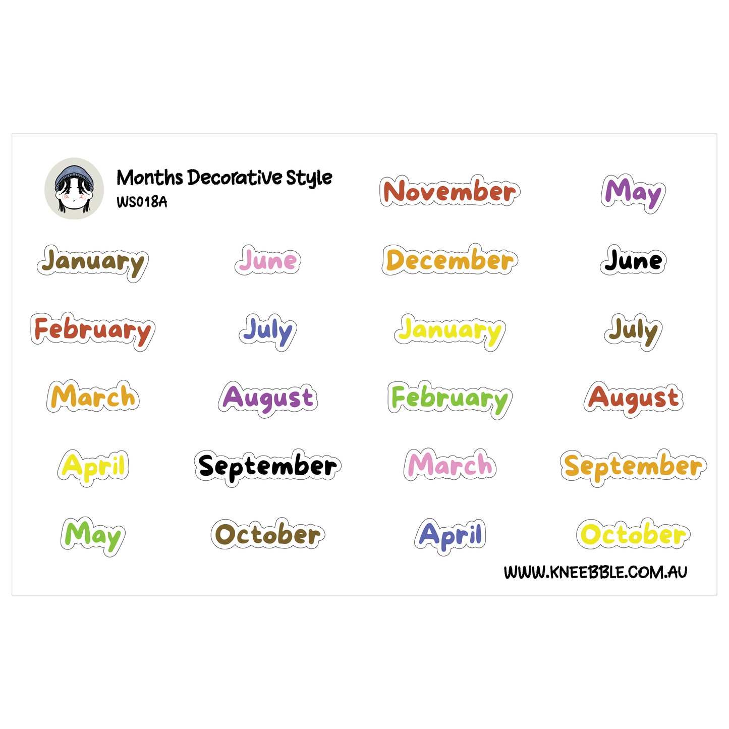 Months Of The Year Planner Stickers - Text Decorative Style
