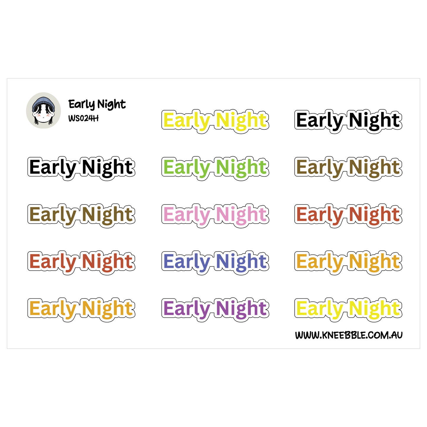 Early Night Planner Stickers - Self Care Text Labels