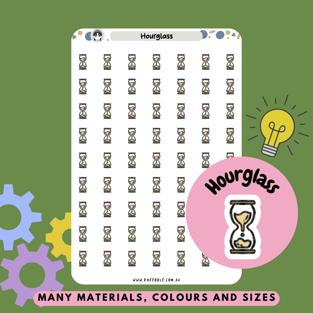 Functional hourglass planner stickers featuring simple and elegant timer designs, perfect for marking countdowns, appointments, or time-blocking schedules.
