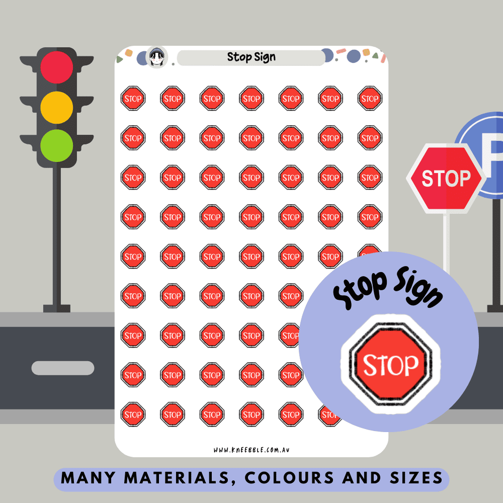 A set of planner stickers featuring bold and clear stop sign designs, perfect for tracking driving lessons, road safety reminders, or marking important pauses in your schedule. Ideal for driving students, road enthusiasts, and planner lovers, these stickers add a practical and stylish touch to bullet journals, calendars, or planners.