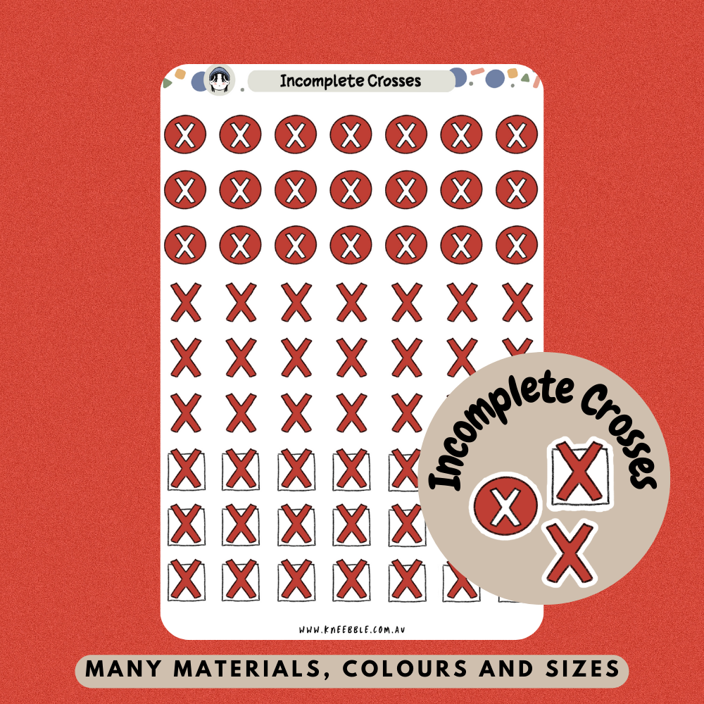 Incomplete X Check Mark Planner Stickers
