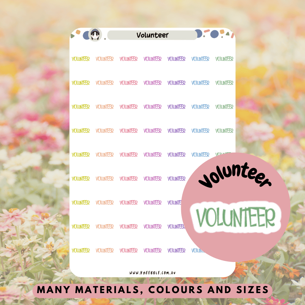 Cute and colorful volunteer-themed stickers perfect for scheduling community service events.