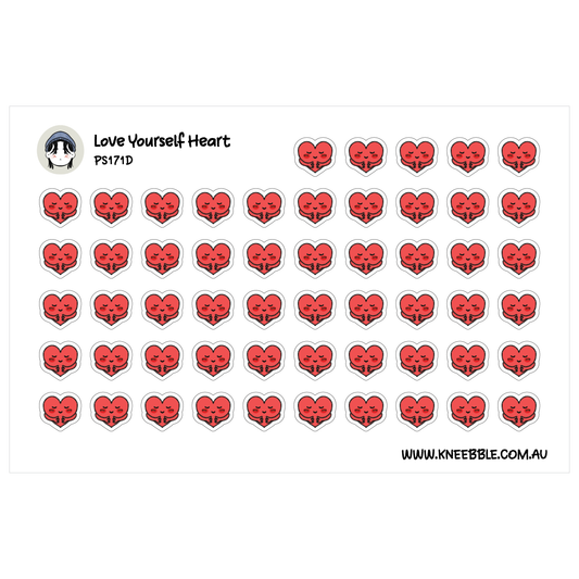 a grid of red heart-shaped stickers arranged in a visually pleasing pattern.
