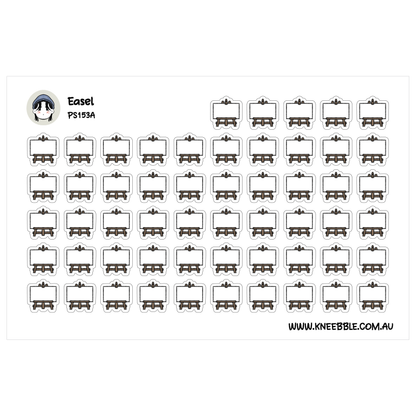 a grid of various shapes and icons, including a small cartoon character, all arranged in a visually appealing manner.