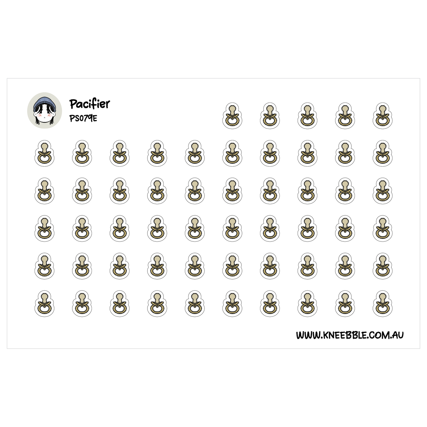 a grid of small, repeating icons or stickers, each depicting a pacifier. The stickers are arranged in a visually organized manner, creating a pattern across the image.