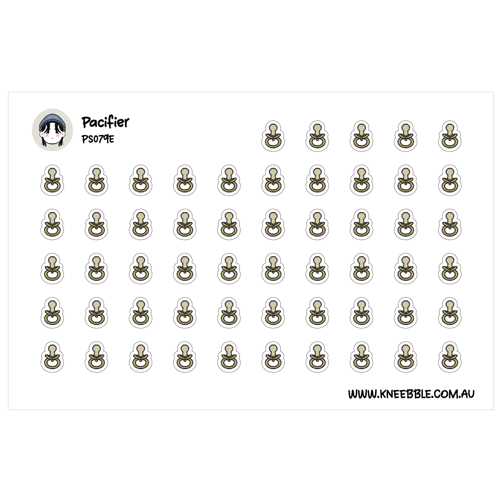 a grid of small, repeating icons or stickers, each depicting a pacifier. The stickers are arranged in a visually organized manner, creating a pattern across the image.