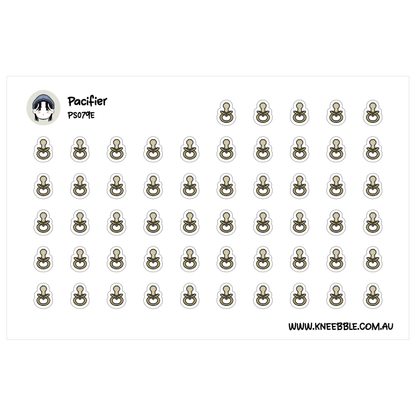 a grid of small, repeating icons or stickers, each depicting a pacifier. The stickers are arranged in a visually organized manner, creating a pattern across the image.