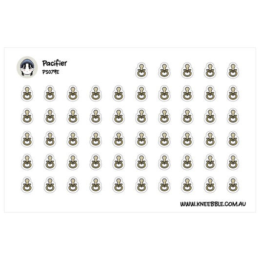 a grid of small, repeating icons or stickers, each depicting a pacifier. The stickers are arranged in a visually organized manner, creating a pattern across the image.