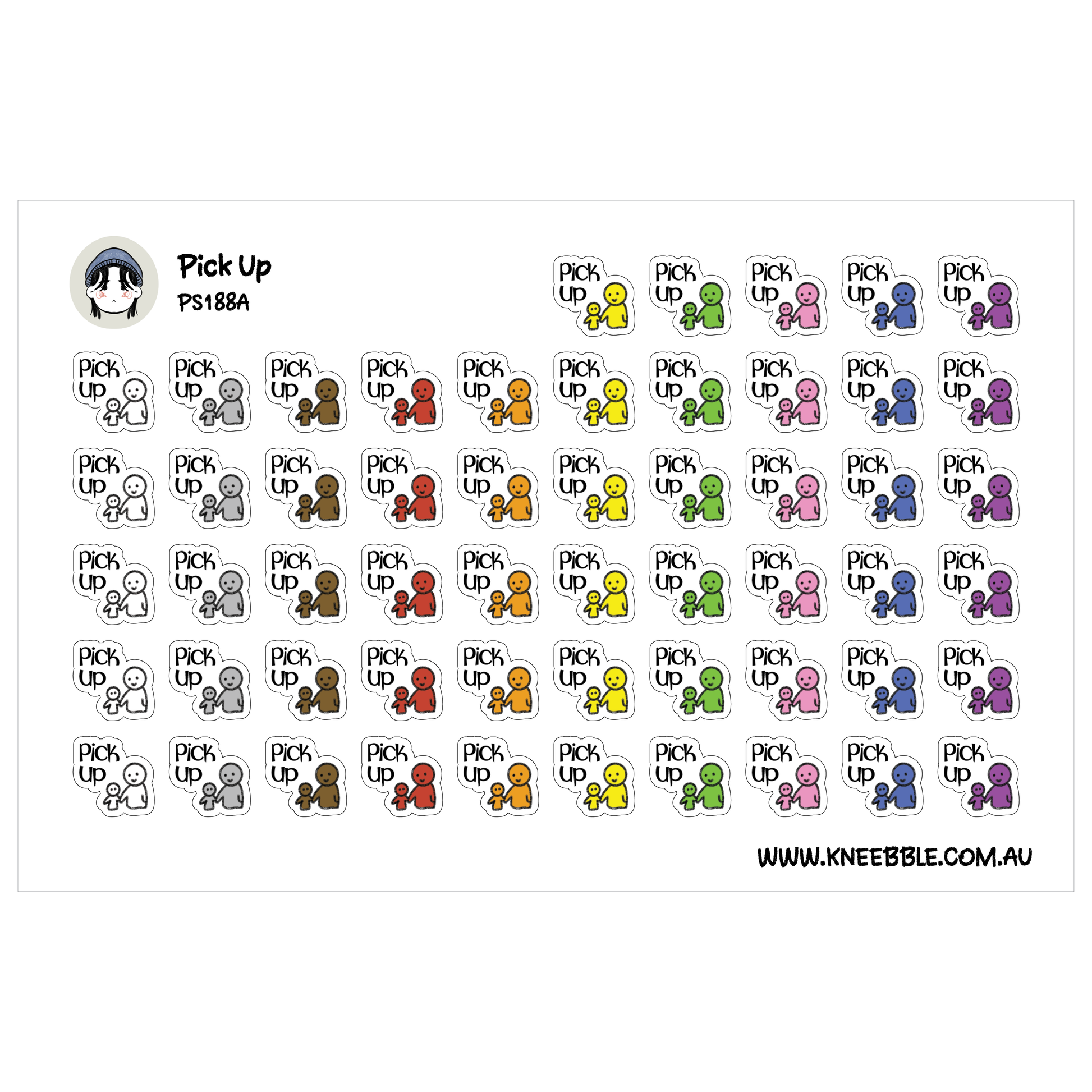 a grid of various colored stickers, each featuring a person or character, arranged in a visually appealing manner.