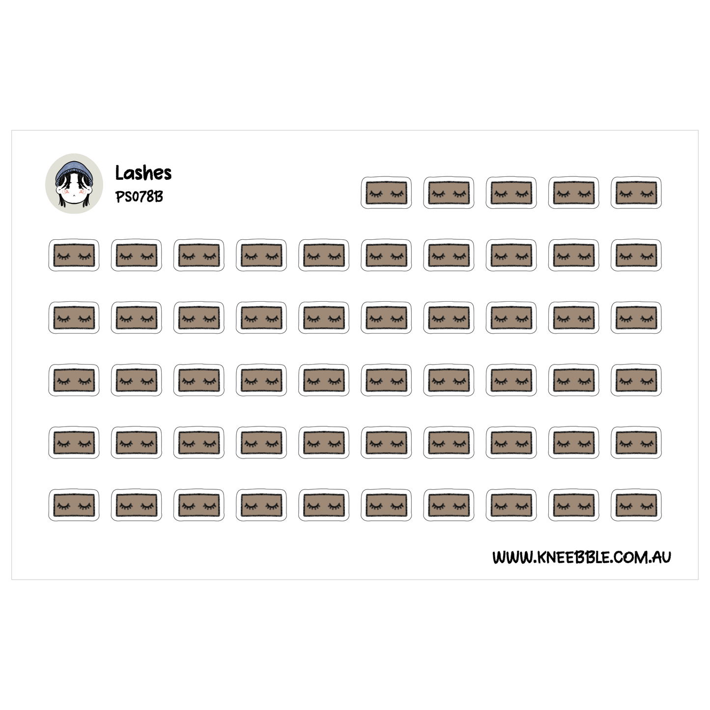 a grid of brown rectangles with black eyelashes, arranged in rows and columns.