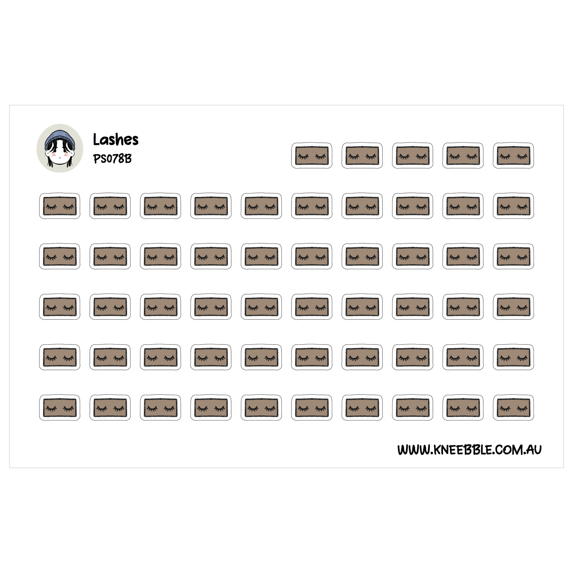 a grid of brown rectangles with black eyelashes, arranged in rows and columns.