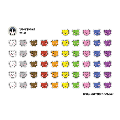 a grid of various colored bear stickers, including gray, brown, orange, yellow, green, pink, and purple.