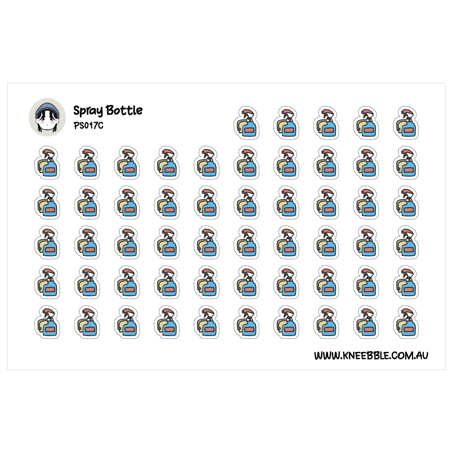 a grid of small, colorful icons depicting spray bottles.