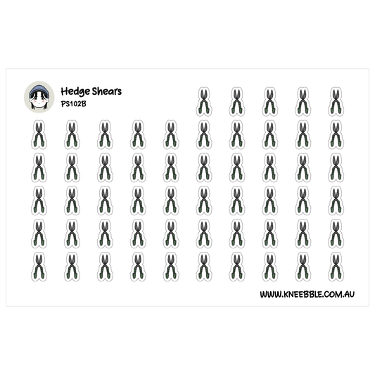 a grid of small black and white stickers, each depicting a pair of scissors. The stickers are arranged in rows and columns, creating a visually organized and repetitive pattern.