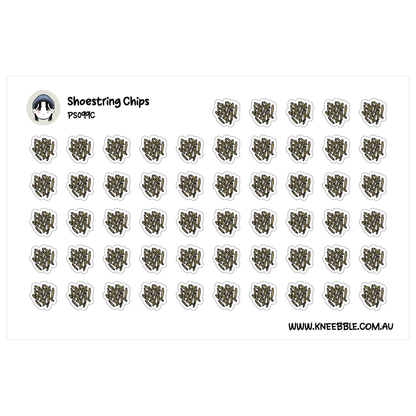 a grid of small, circular stickers with a repeating pattern of black and white shapes.