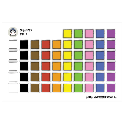 The image is a grid of various colored squares, including white, black, brown, orange, yellow, green, blue, purple, and pink.