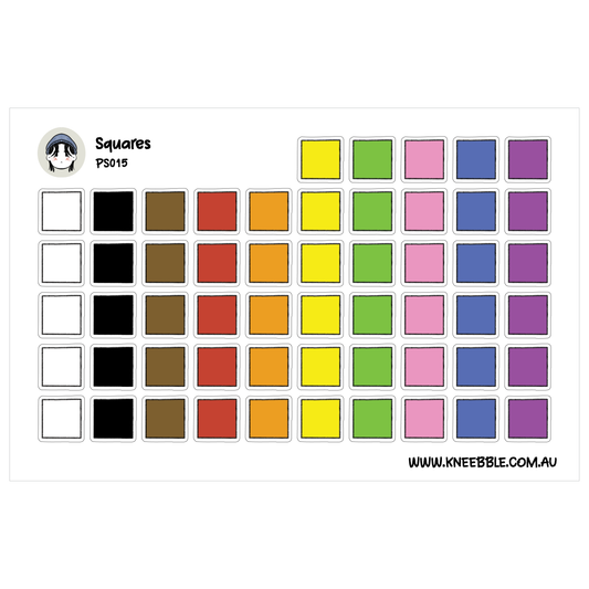 The image is a grid of various colored squares, including white, black, brown, orange, yellow, green, blue, purple, and pink.
