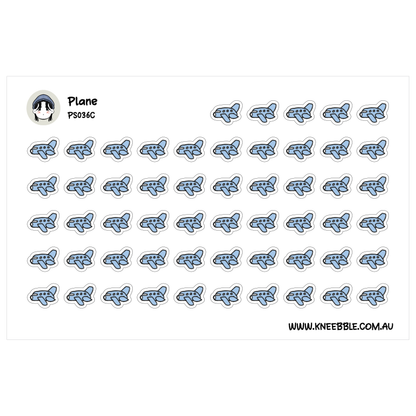 a grid of small blue airplane stickers arranged in rows and columns.