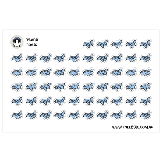 a grid of small blue airplane stickers arranged in rows and columns.