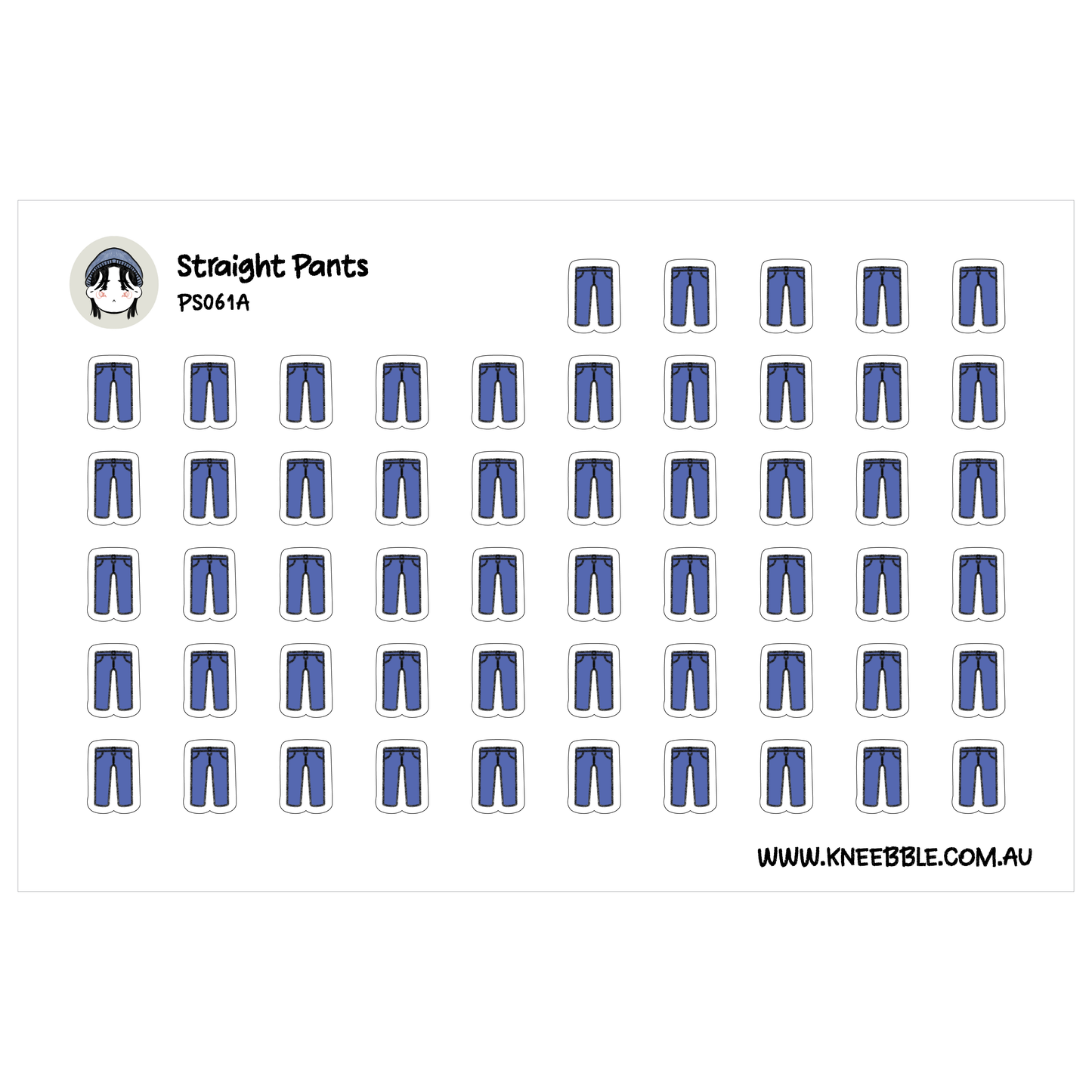 a grid of identical blue pants, arranged in rows and columns.