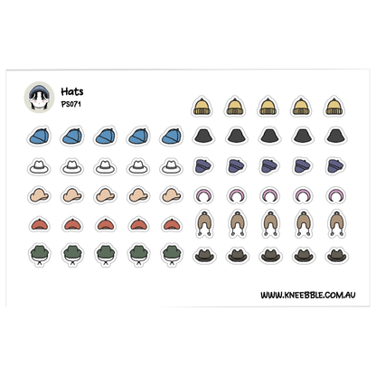a collection of various hats, including caps and beanies, arranged in rows and columns.