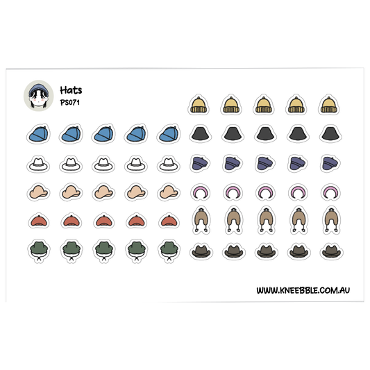 a collection of various hats, including caps and beanies, arranged in rows and columns.