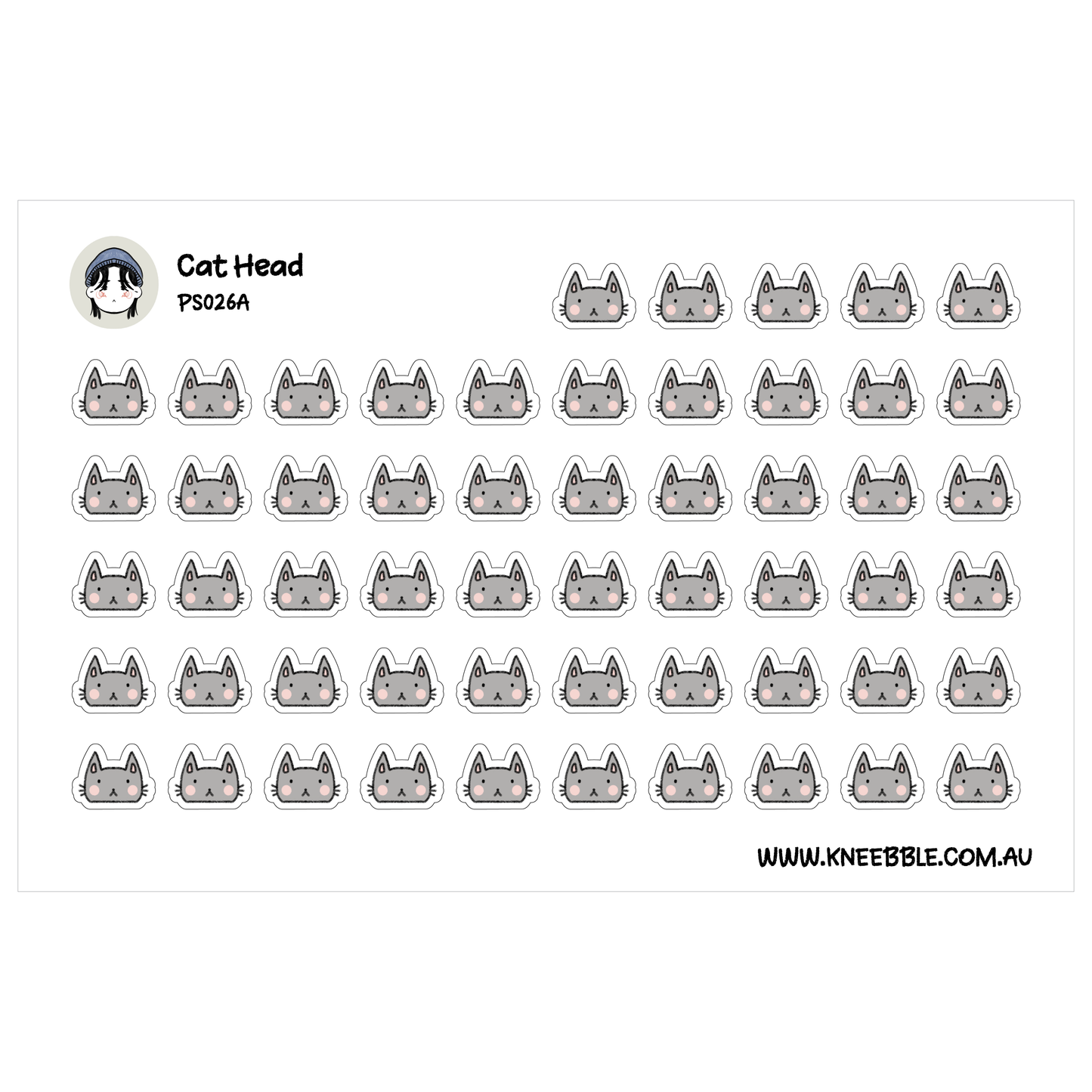 a grid of gray cat faces, each with a unique expression, arranged in a visually appealing pattern.