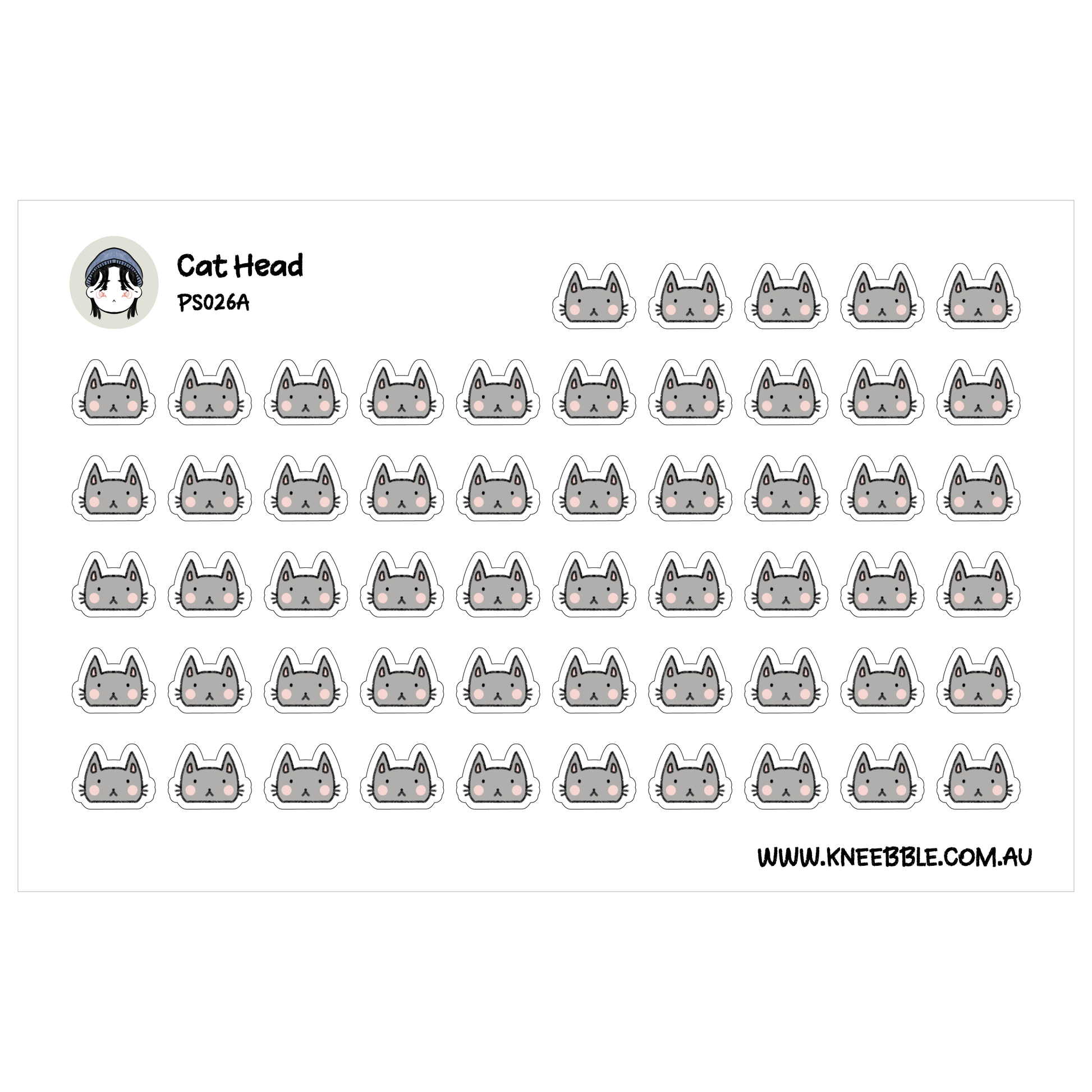a grid of gray cat faces, each with a unique expression, arranged in a visually appealing pattern.