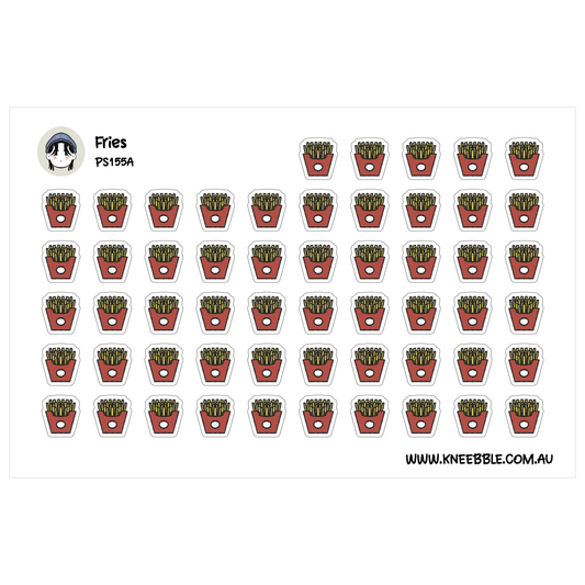 a grid of red and white stickers depicting french fries in a red container.