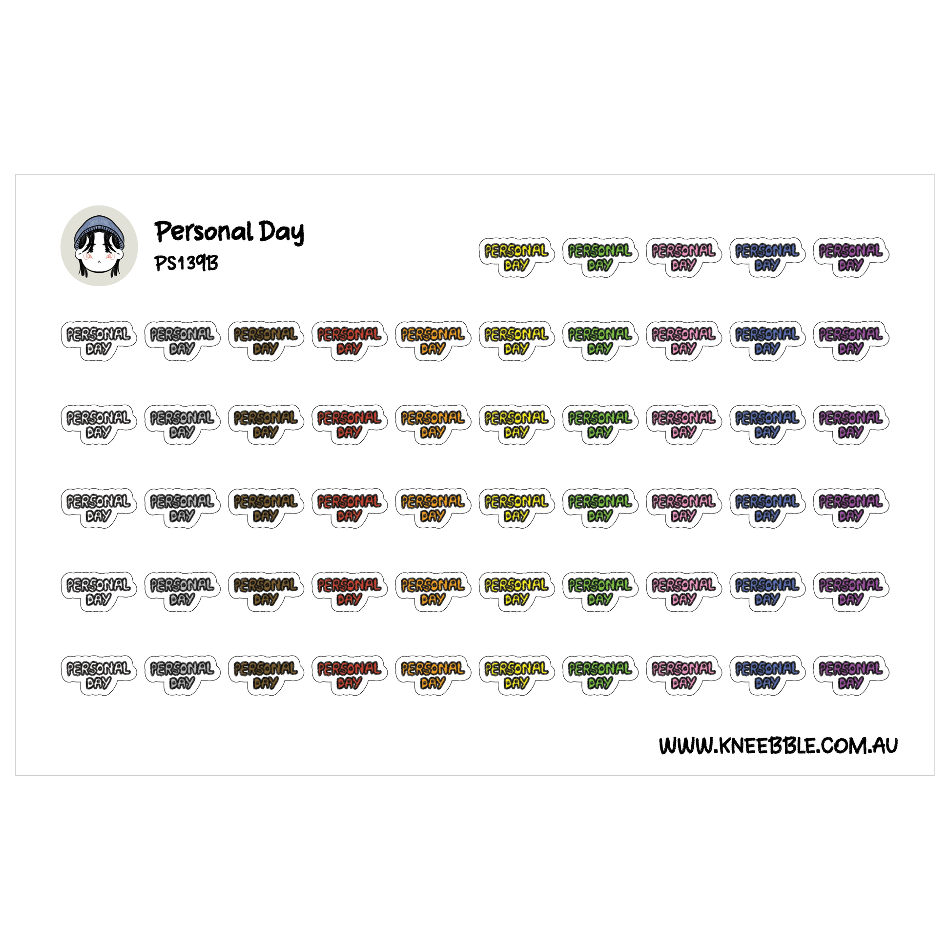 The image is a collection of stickers or labels with the text "Personal Day" printed on them, arranged in a grid format.