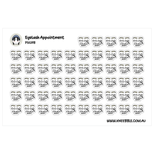 a grid of stickers with the text "Eyelash Appointment" and "Eyelash Appointment" repeated across them.