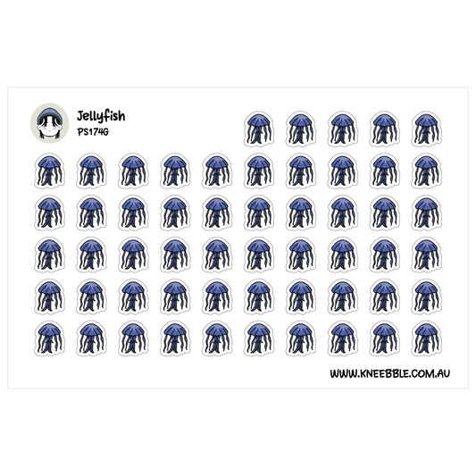 a grid of identical blue jellyfish stickers arranged in a visually pleasing pattern.