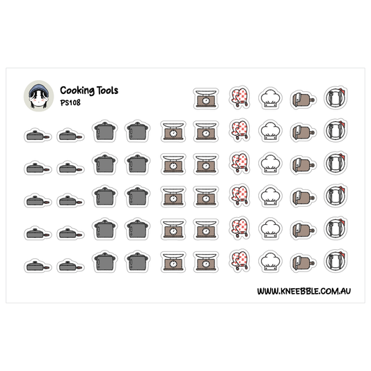 a collection of various cooking tools, including pots, pans, and other kitchen utensils, arranged in rows and columns.