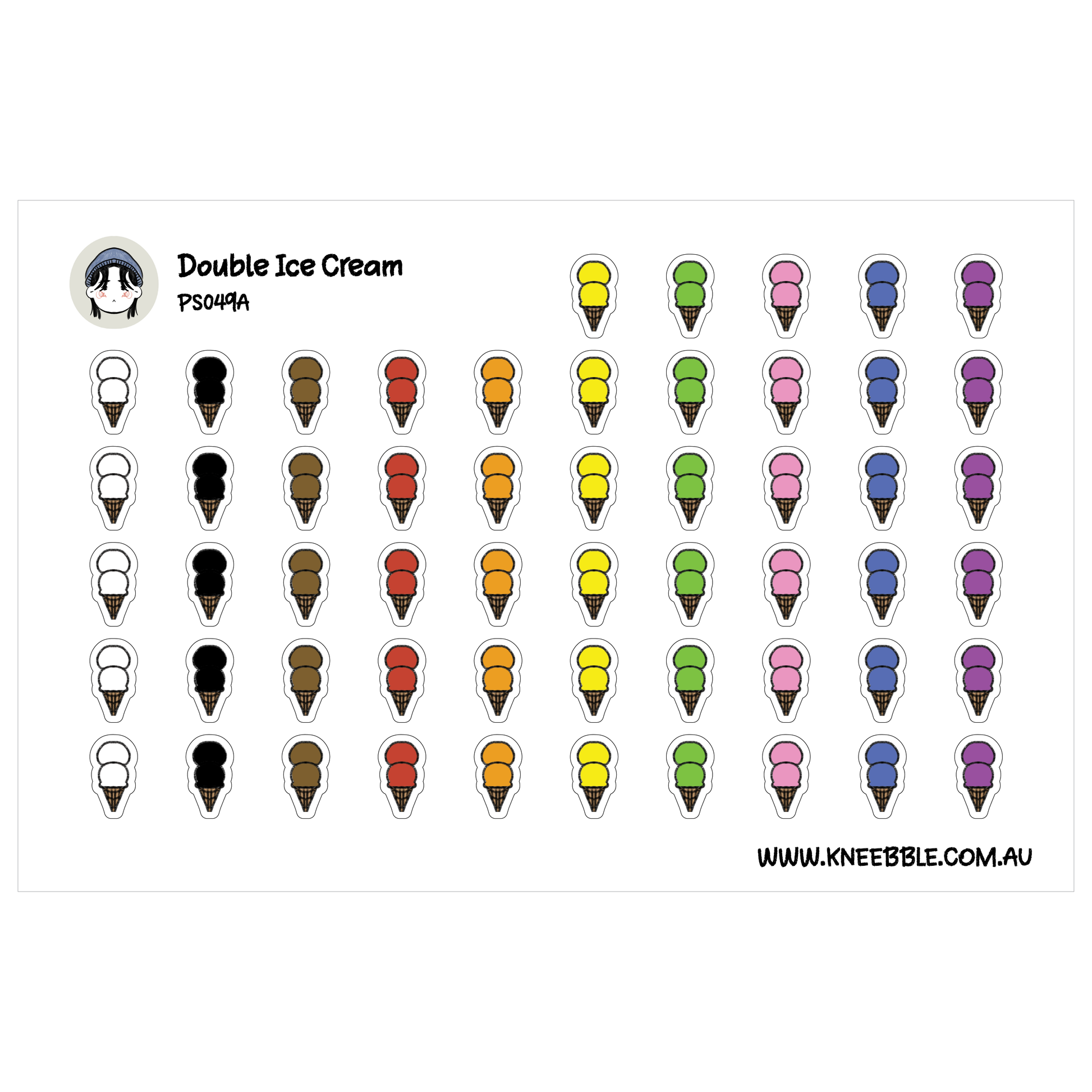 a grid of various colored ice cream cones, with each cone representing a different flavor. The ice cream cones are arranged in rows and columns, creating a visually appealing and colorful display.