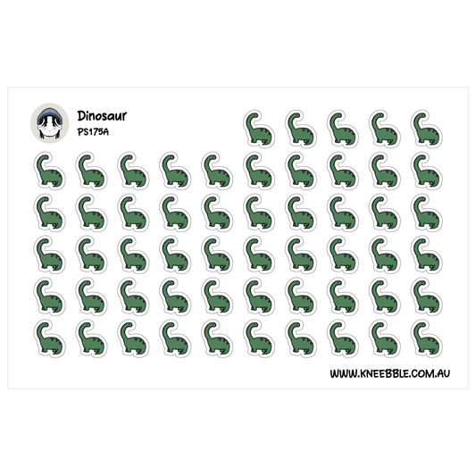a grid of green dinosaur stickers arranged in a visually pleasing pattern.