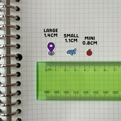 a grid of small, colorful icons depicting various objects or symbols, such as a protein shake, a jar, or a lightning bolt.