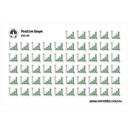 a grid of green bar graphs with upward-pointing arrows, representing a positive graph.