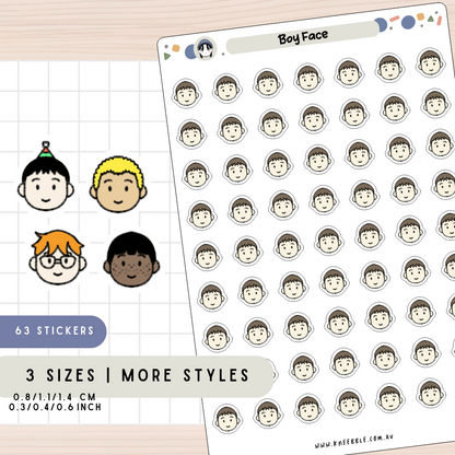 Boy Male Face Character Kid Planner Stickers