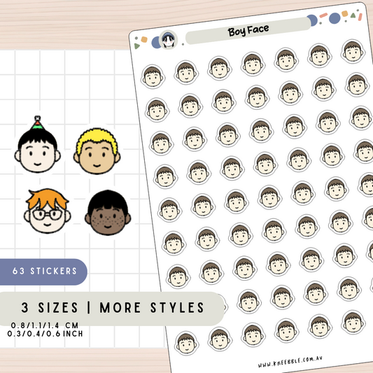 Boy Male Face Character Kid Planner Stickers