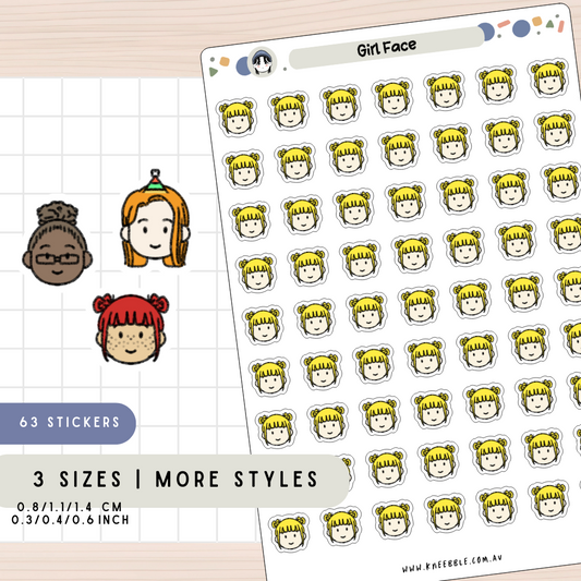 Girl Female Face Character Kid Planner Stickers