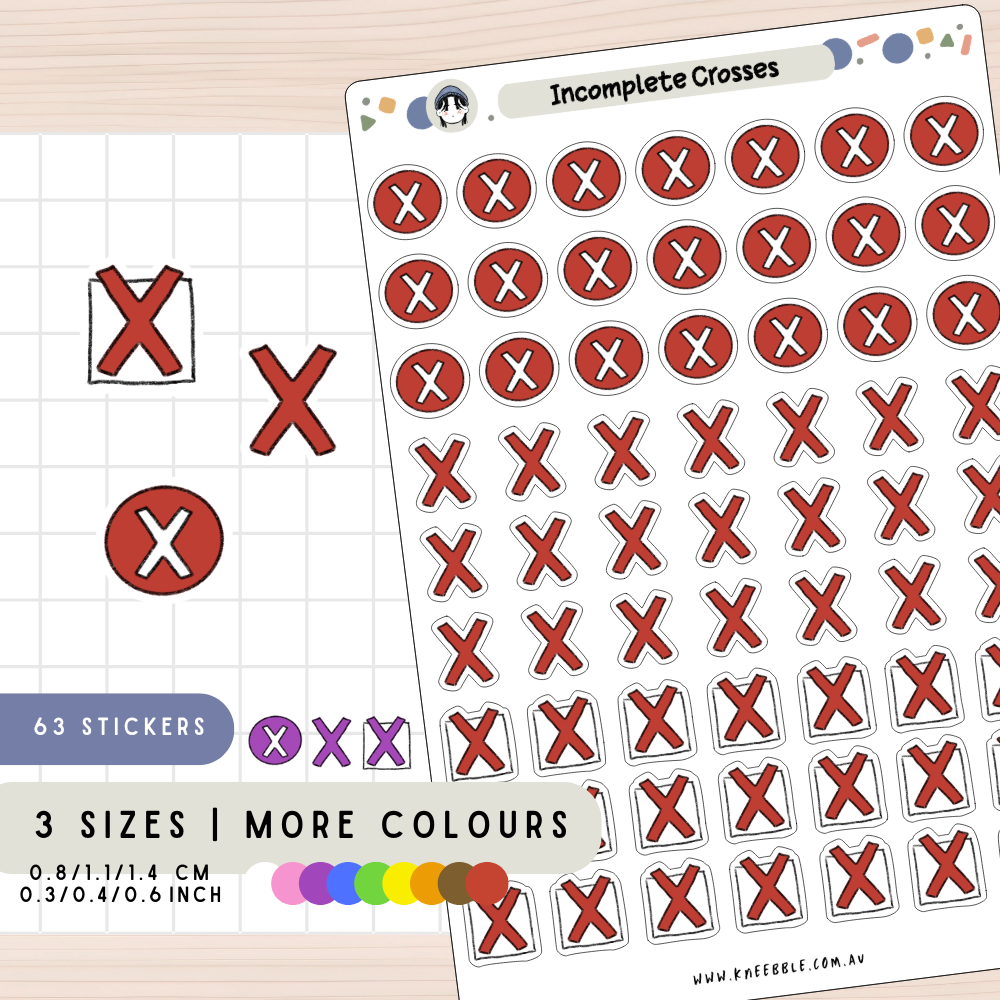 Incomplete X Check Mark Planner Stickers