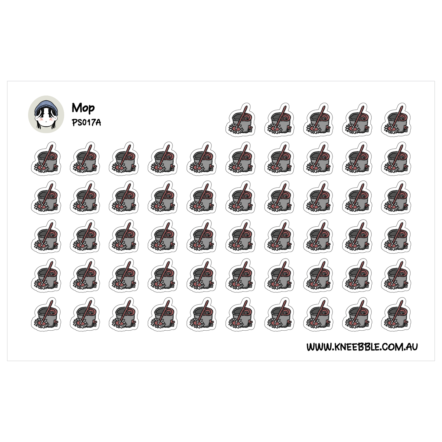 a grid of identical stickers, each depicting a gray mug with a red handle. The stickers are arranged in rows and columns, creating a visually organized and repetitive pattern.