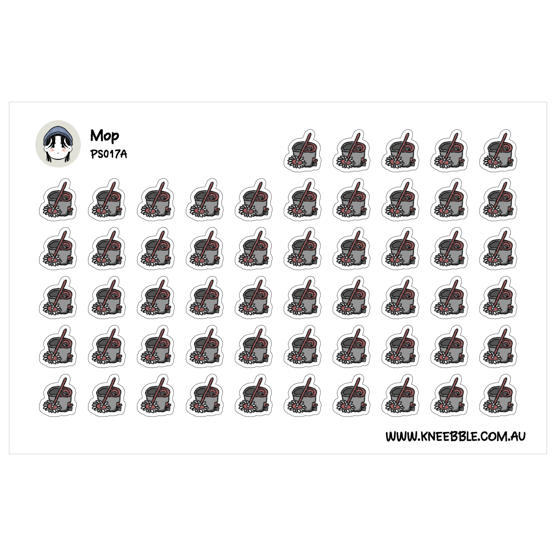 a grid of identical stickers, each depicting a gray mug with a red handle. The stickers are arranged in rows and columns, creating a visually organized and repetitive pattern.