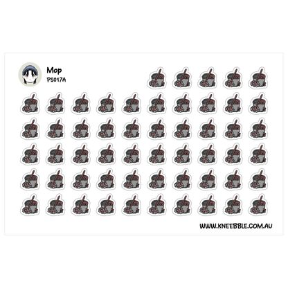 a grid of identical stickers, each depicting a gray mug with a red handle. The stickers are arranged in rows and columns, creating a visually organized and repetitive pattern.