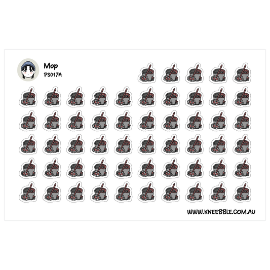 a grid of identical stickers, each depicting a gray mug with a red handle. The stickers are arranged in rows and columns, creating a visually organized and repetitive pattern.