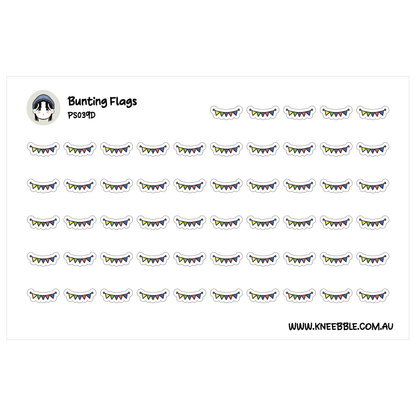 a grid of small, colorful flags arranged in rows and columns.